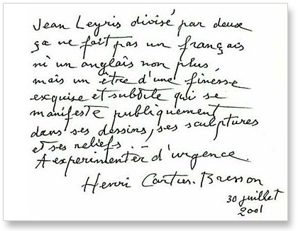 lettre de Henri Cartier Bresson